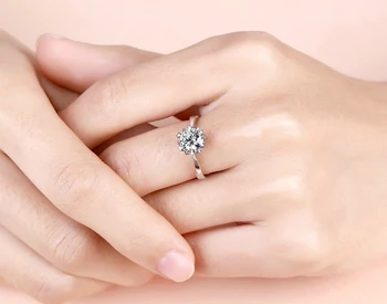 YANHUI Classic 1 Karát snubný Prsteň 925 Pevná Strieborná Zásnubné Prstene Srdce Šesť pazúr Cubic Zirconia Jemné Šperky Prstene Pre Ženy