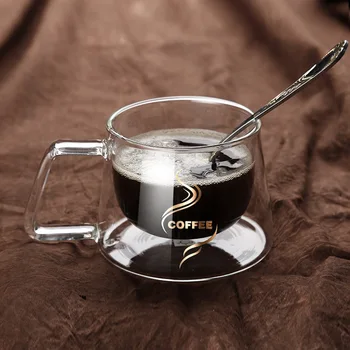 200 ml tvorivé dvojité šálku kávy módne sklo dvojité sklenené poháre a hrnčeky čaju poháre a taniere Predaj Darčekových