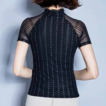 Móda Ženy Tričko 2020 Dámy Topy Krátke Rukáv Top Pre Ženy Tričko Pruhované Tričká Rozstrapatené Čierne Tričko Plus Veľkosť 4411 50
