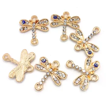 Doprava zadarmo, 20 kusov pozlátené dragonfly zliatiny šperky konektor s drahokamu na náramok a náhrdelník