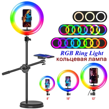 Stmievateľné RGB LED Selfie Krúžok Svetlo Stolový Stojan Stojan na Mobilný Telefón Majiteľa 16 Farieb Krúžok Lampa na YouTube Live Ringlight