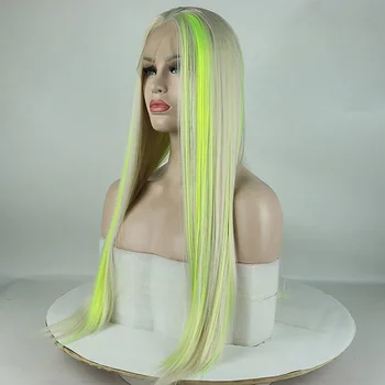 Fantasy Beauty Top Fashion Blondína Zdôrazňuje Žltá Zelená Syntetické Parochne Čipky Front Zmiešané Farby Predné Čipky Parochne Pre Ženy