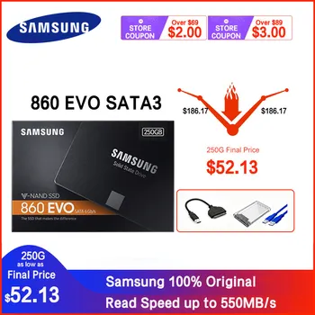 SAMSUNG SSD 860 EVO 250GB 500GB Internej jednotky ssd (Solid State Disk HDD Pevný Disk SATA3 2.5 250 GB, 1 TB Palcový Notebook Desktop PC TLC Disco
