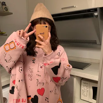 Veľký výpredaj Jarné Dámske Oblečenie Mikiny Teen Ulici Harajuku Hip Hop Pastel Mikina pre Ženy Tlač Voľné mikina s Kapucňou na Voľný čas