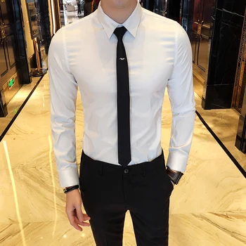 2019 klasické módne bavlna pánske tričko dlhé rukávy farbou mužov smoking Slim tričko boutique mužov sociálny úrad bežné tričko