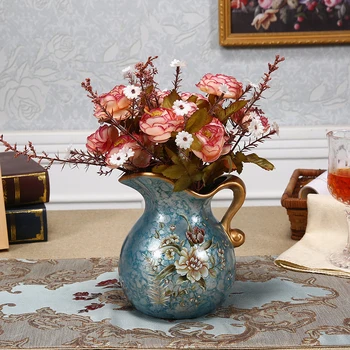 Moderné Luxusné jednoduché mesa maľby kvetov a vtákov vo váze keramické malé mlieko hrniec proces domáce dekorácie