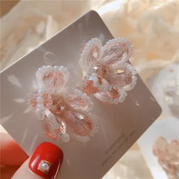 Móda Crystal Pearl Flower Drop Náušnice pre Ženy, Dievčatá lesklé temperament Navrhnuté Rôzne Farby Náušnice Strany Šperky