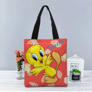 Vlastné Tweety Bird tlač taška cez rameno plátno tote bag nakupovanie cestovné tašky knihu kabelka Dve strany vytlačené vlastné logo