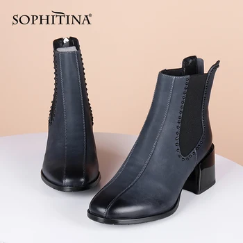 SOPHITINA dámske Topánky Štýlové Kvalitné Originálne Kožené Dámske Členkové Topánky Námestie Silné Päty Zips Chelsea Boots Ženy C888