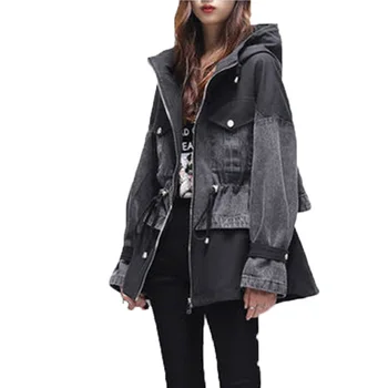 Nové zimné ženy bunda stredne dlhé zahustiť plus veľkosti 4XL outwear kapucňou skrčil kabát slim vetrovka bunda overcoatDenim bunda