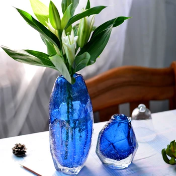 Moderné modrá váza, Ručné terárium farebné sklenené vázy pre svadobné dekorácie, domáce výzdoba Stola vázy na kvety