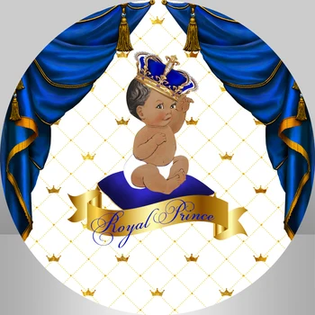 Kráľovská Modrá Opony Baby Sprcha Kolo Pozadia Malý Princ Deti 1. Narodeniny Strany Kruhu Fotografie Zázemia