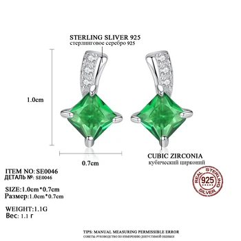 PAG&MAG Vytvorené Nano ruskej Emerald Stud Náušnice Reálne Rýdzeho Striebra 925 Náušnice Pre Ženy joyas de plata 925 SE0046
