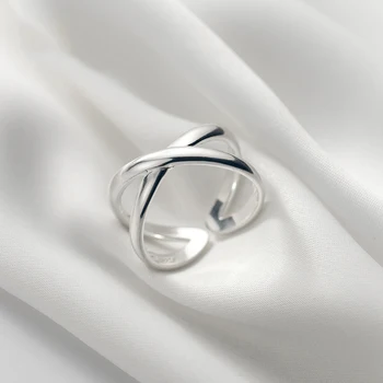 925 Sterling Silver Cross Prstene pre Ženy X Dizajn v tvare Svadobné Party Módne Šperky Nastaviteľné Vintage Krúžky