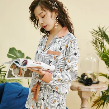 Ďatle Tlač Hodváb Pyžamá pre Ženy Saténové Pyžamo Femme Sleepwear Dlhý Rukáv Odev Vyhovovali Domov Nové 2020 Pijama Mujer
