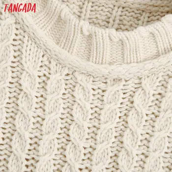 Tangada 2020 jeseň ženy pevné nadrozmerné twist sveter voľné o krk dlhý rukáv pletené jumper topy 6Z02