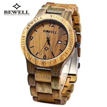 Bewell ZS-W086B Luxusné Značky Dreva Sledovať mužov Analóg Quartz, Dátum, Vodotesné Muž náramkové hodinky relogio masculino