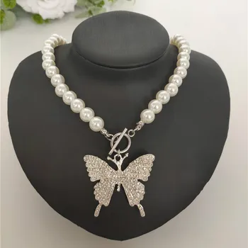 Vintage Ženy Pearl Prívesok Motýľ Náhrdelník Šperky Korálky Náhrdelník Lesklé Drahokamu Strany Svadobné Elegantné Golier