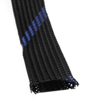 Pet Pletená Sleeving 32.8 Nohy 10M Rozšíriteľná Kábel Zábal 14 mm Priemer Drôtu Plášť Modrá,Čierna