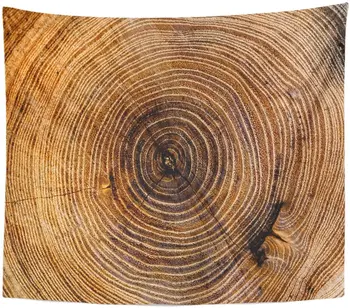 Gobelín Tmavého Dreva Ukazuje Top Strih Kmeň Stromu Krúžky Tapisérie Stene Visí na Obývacia Izba, Spálňa Koľaji