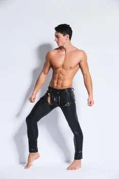 Muži Čierne PVC Faux Patent Kožené Nohavice Klubu Nosiť Fáze Skinny Nohavice Strečové Legíny Sexi Latexové Dlhé Nohavice Tanečné Kostýmy