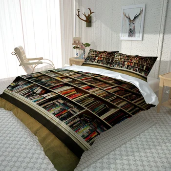 Osobné posteľ list tri-kus vytlačené troch-dimenzionální opony dvojité deka kryt posteľná bielizeň hnedé booksef posteľ nastaviť
