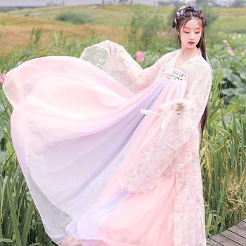 Čínsky Štýl Hanfu Oblečenie Klasické Lady Výšivky Dávnych Cosplay Kostým Tradičnej Ľudovej Tanečnej Scény Výkon Oblečenie