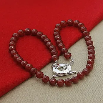 Vysoká Kvalita 925 Sterling Silver Strand Náhrdelník pre Ženy Módne Šperky Red Pearl Náhrdelníky Doprava Zadarmo