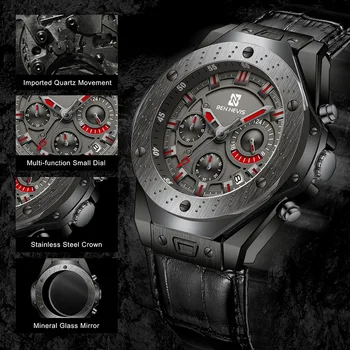 BEN NEVIS, Luxusné značky Mužov quartz hodinky multi-function tri oči šesť ihly nepremokavé Svetelný Vojenský šport voľný čas hodiny