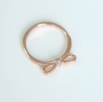 2017 ružové zlato strieborná farba 925 sterling silver cz luk roztomilý dievča darček strieborný prsteň