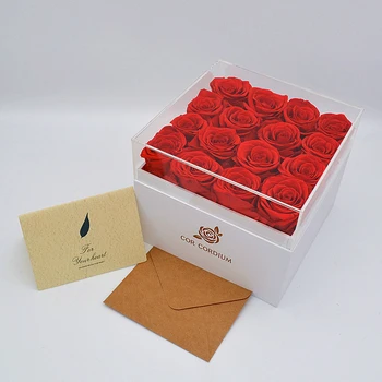 16 Večný Rose Hlavy Box Konzervované Nesmrteľný Kvetinové Kytice Valentine Darček Dievčatá Luxusný Svadobný dar VR CORDIUM Boutique