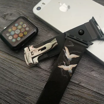 Pre Apple Hodinky Série 4 3 2 40/44 mm pravá Koža Štýl Maľby Sledovať Kapela Popruh Watchbands Pre Apple iWatch Série 38/44 mm