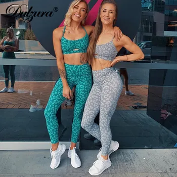 Dulzura 2019 zviera tlače ženy dve kus co ord nastaviť oblečenie plodín top fitness legíny leggins duté sa sexi cvičenie oblečenie