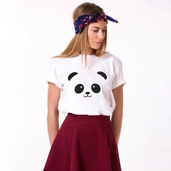 Roztomilá Panda Hlavu Tlač Rodiny Zodpovedajúce T-shirt Bavlna Muž, Žena, Deti Top Tee Pár Tričko