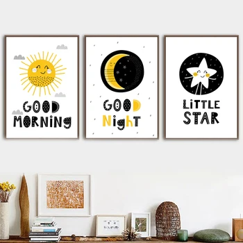 Cartoon Sun Moon Malá Hviezda Citácie Wall Art Plátno na Maľovanie Nordic Plagáty A Vytlačí na Stenu Obrázky deti Detská Izba Decor