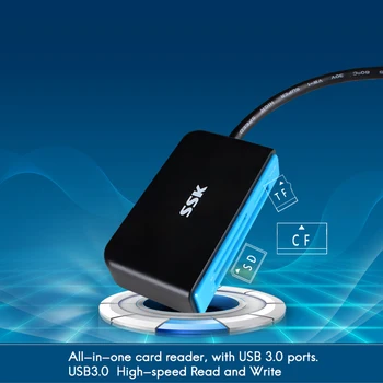 SSK USB3.0 All in 1 SD Card Reader, Podpora SD/TF/CF Karty s 5Gbps Super-speed Smart Flash Pamäte a Čítačky Kariet SCRM330