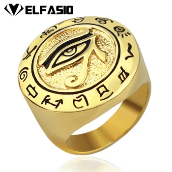 Mens Egyptský Eye of Horus Ra Udjat Talizman Zlata, Striebra, Ušľachtilej Ocele, Nerezový Krúžok Biker Šperky Veľkosti 7 až 15