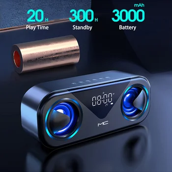 SACEC PSENS Prenosné Bezdrôtové Bluetooth Reproduktory Bass Stereo LED Displej Podpora TF Kartu, AUX, USB, Smart Alarm Atmosféru Svetla