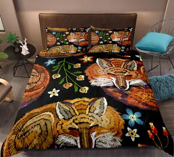 Retro Fox posteľná bielizeň nastaviť Retro Zvieratá kvetinový vzor Obliečky kryt set prikrývka kryt Obliečky dropship domáci textil, 3ks