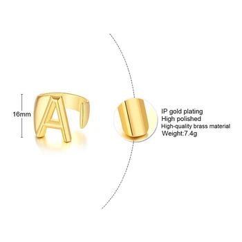 Elegantný A-Z Úvodnej Pečať Prstene pre Ženy Veľkosť Nastaviteľné Zlatá Farba Kovu Abecedy Názov Výkazu Prst Prsteň, Šperky