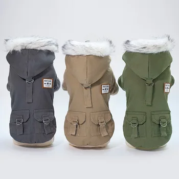 Armáda Módne Nosiť Klobúk Dvojité Vrecko Dva-legged Bavlnené Oblečenie Pet Oblečenie pre Psa Coats pre Malé Psy