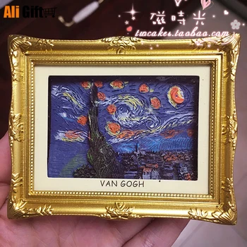 Francúzsky Van Gogh Maľovanie krajinomaľbou Svete Rám Chladnička 3D Magnet na Chladničku Nálepka so suvenírmi Darček Domáce Dekorácie