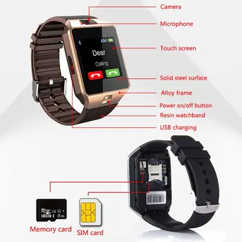 Smart Hodinky DZ09 Smart Hodiny Podpora TF SIM, Fotoaparát Muži Ženy Šport Bluetooth Náramkové hodinky pre Samsung Huawei Xiao Telefón Android