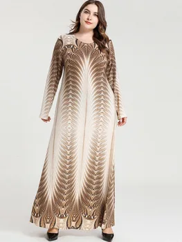 Islamské Ženy Vintage Abaya Moslimské Oblečenie s Dlhým Rukávom Vytlačené Turecko Elegantné Dámske Šaty, Maxi Dlhý Party Šaty plus veľkosti 4XL