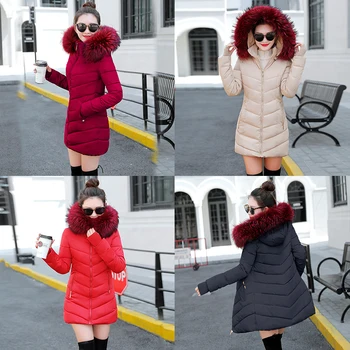 2020 Zimné Ženy Lady Ženské Oblečenie Bunda Dlhá Vetrovka Veľké kožušiny golier Tenký Kabát Outwear Nadrozmerná Plus Veľkosť 5XL 6XL