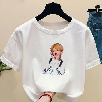 Kpop ATEEZ Tlačiť Bežné T-shirts Ženy Oblečenie Biele Letné Topy Krátky Rukáv Kpops T-Shirts