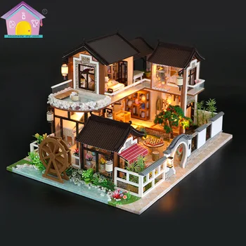 Snom Mesto DIY Hračka Drevené Tvorivé Architektúry Modelu Čínskej-Klasický štýl Doll House na Odoslanie Deň svätého Valentína Darček