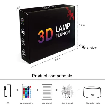 3D LED Nočné Svetlo USB Powered Vzdialené a Dotykové Ovládanie Unicorn-series 16Color Zmena LED Tabuľka Stolná Lampa Deti na Vianoce, Spálňa Darček