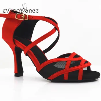Zapatos De Baile latinské Tanečné Topánky Červenej Farby S Čiernymi velkostou NÁS 4-12 8,3 cm Výška Podpätku Profesionálne NL233