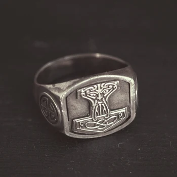 Viking Thor Kladivo Signet Ring Mens Nehrdzavejúcej Ocele Mjolnir Ochrany Krúžky Severanov Pohanské Amulet Šperky